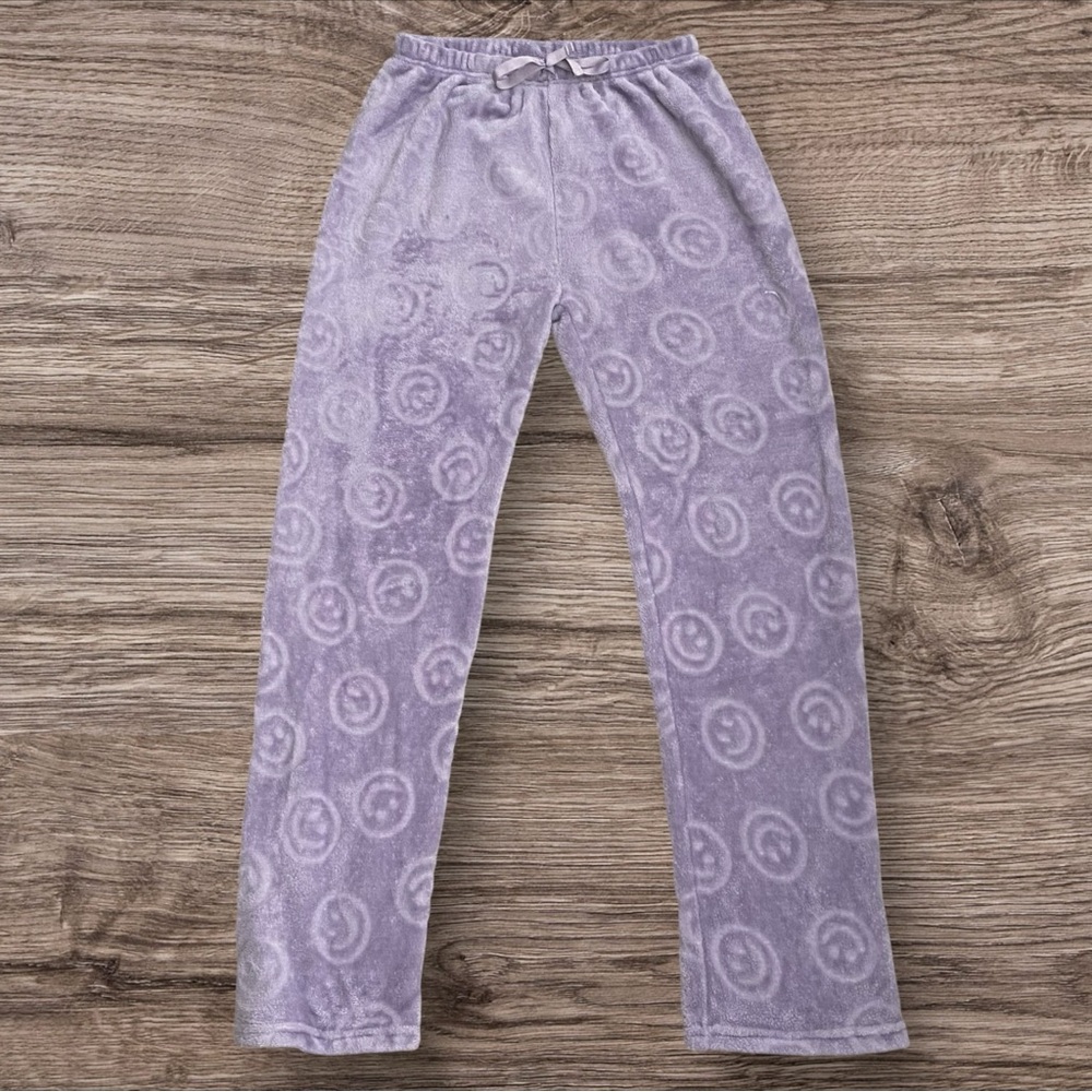 Plush Purple Smiley Face Lounge Pants
